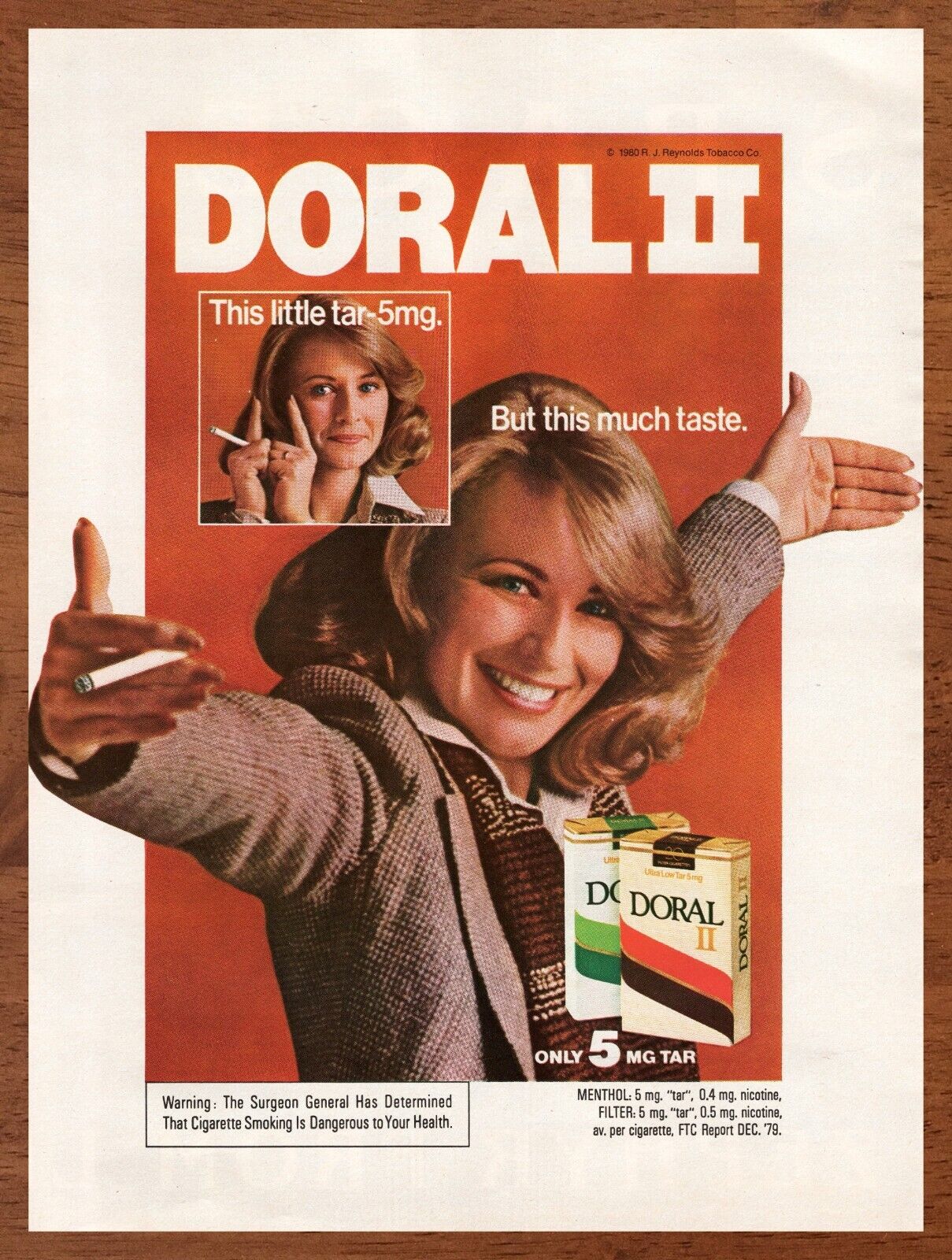 1980 Doral II Cigarettes Vintage Print Ad/Poster Retro Man Cave Bar Art Décor 