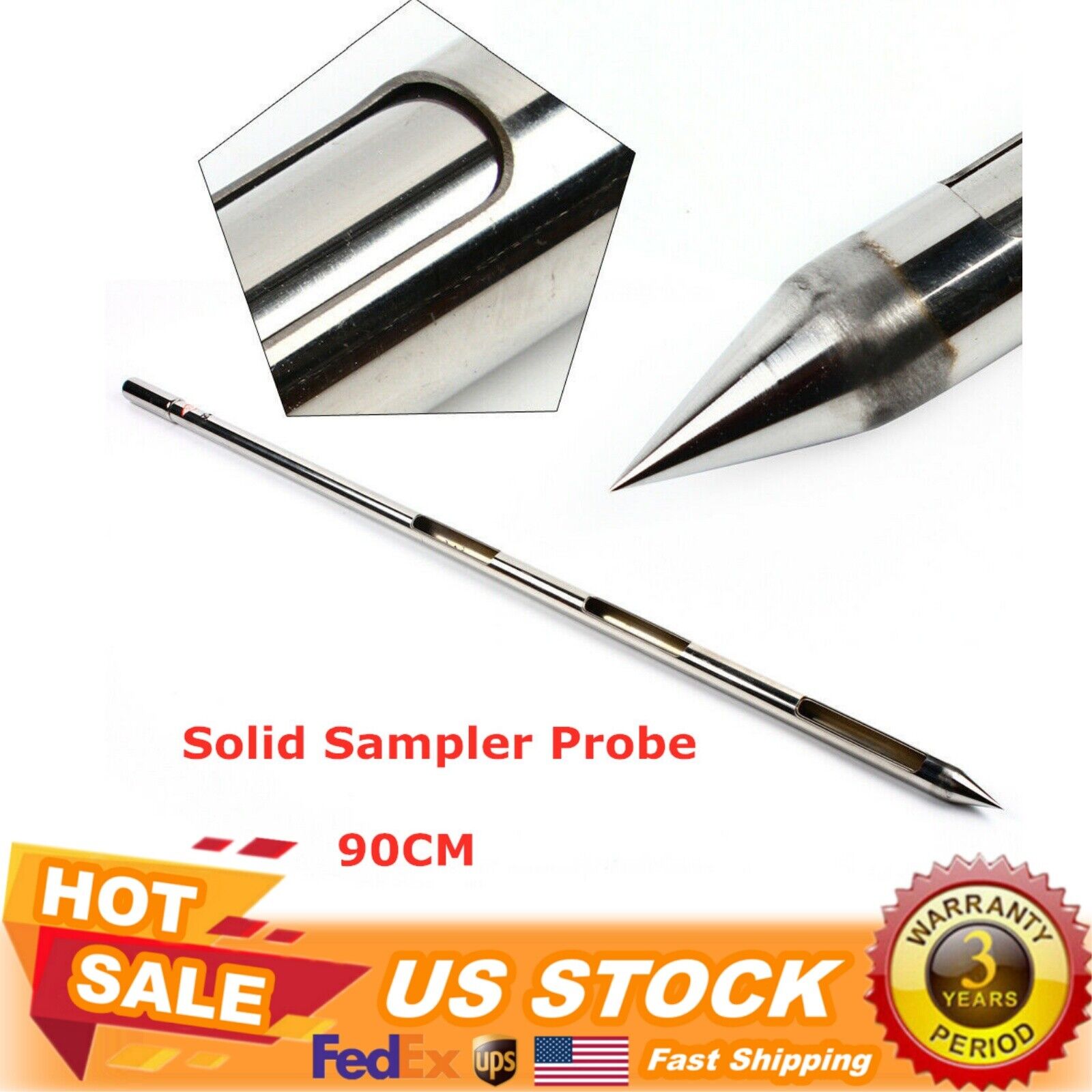 3 Slots 304 Stainless Steel Grain Sampler Sampling Probe Granule Solid HOT