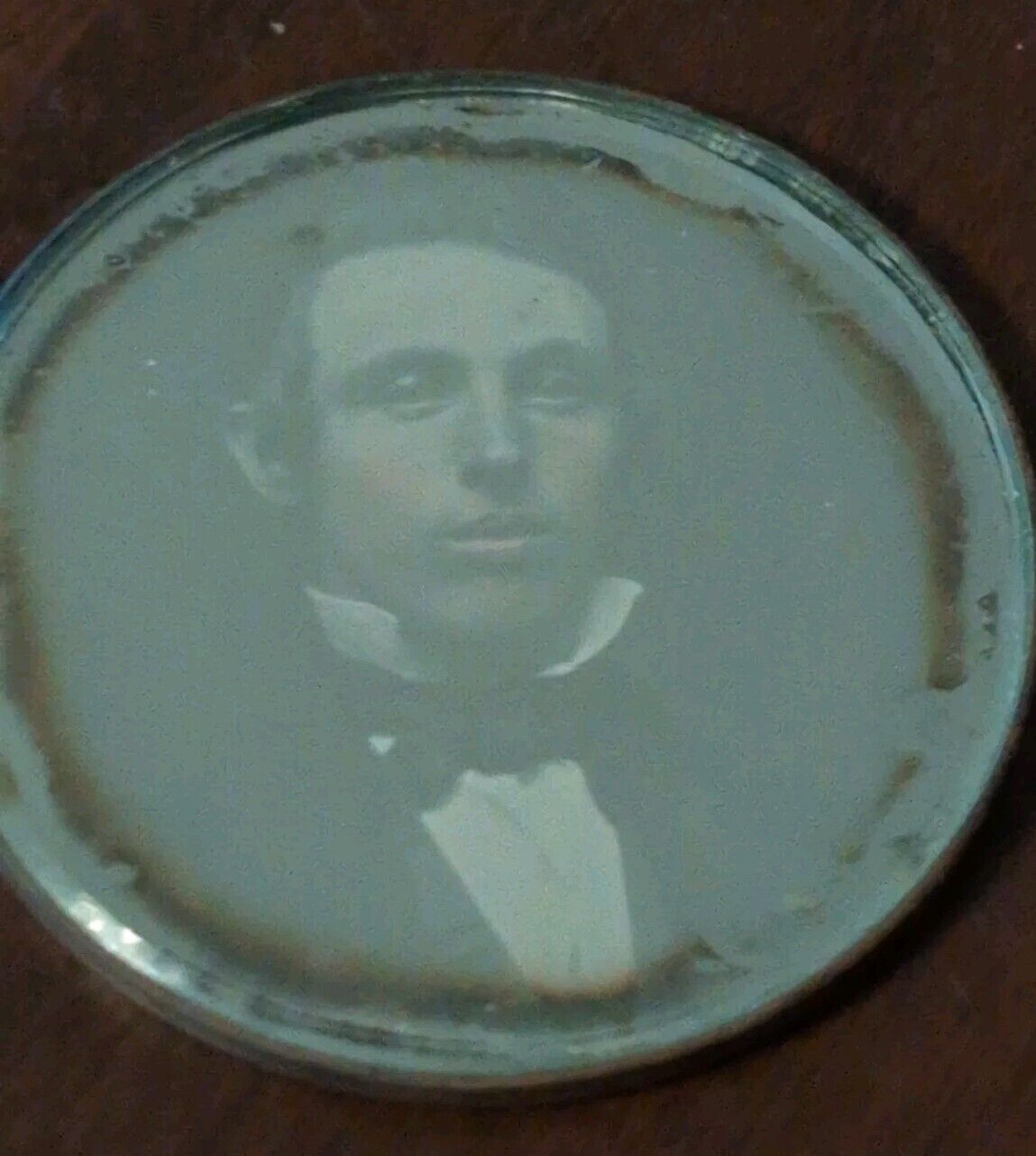 Daguerreotype Dag Miniature Portrait Younger Man Memorial Round Pendant 19th C