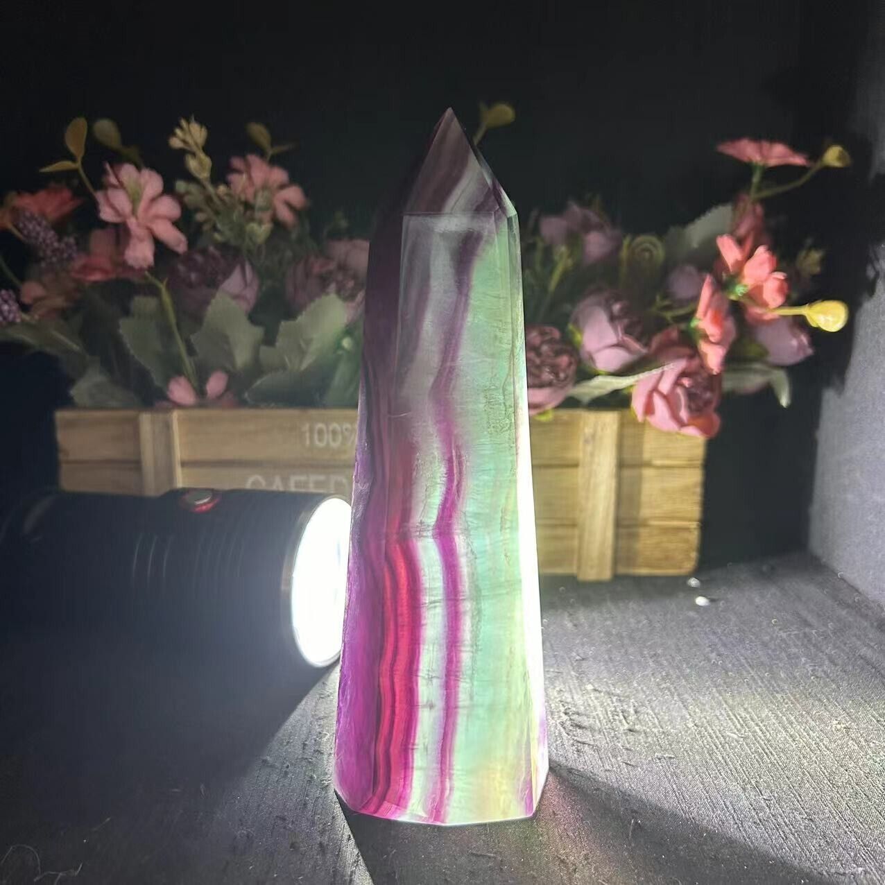 1.5LB 6.8'' Natural Candy Fluorite Obelisk Crystal Tower Healing Decor Quartz