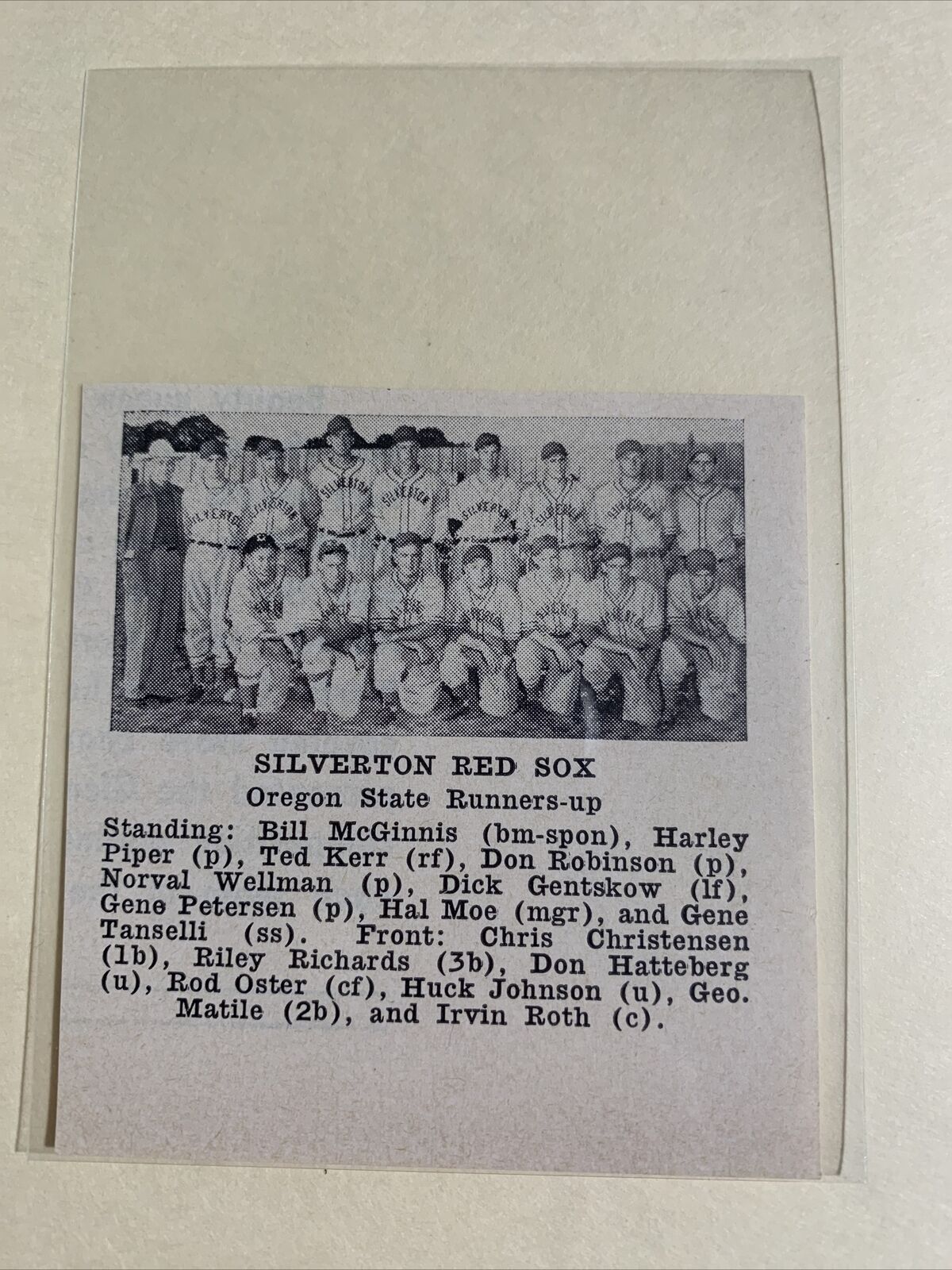 Silverton Red Sox Oregon Runners Up 1950 Baseball Team Picture