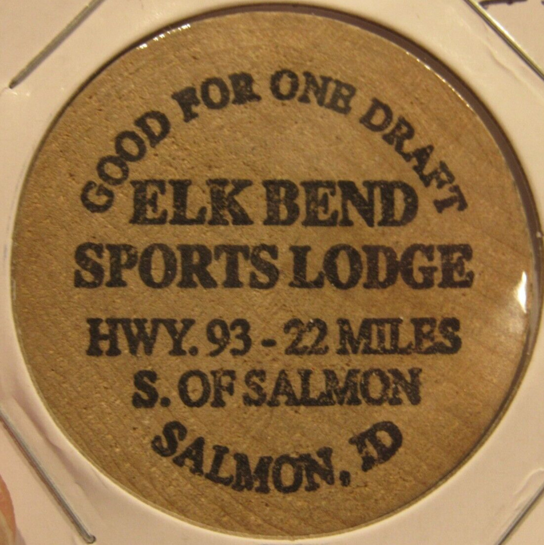 Vintage Elk Bend Sports Lodge Salmon, ID Wooden Nickel - Token Idaho Ida.