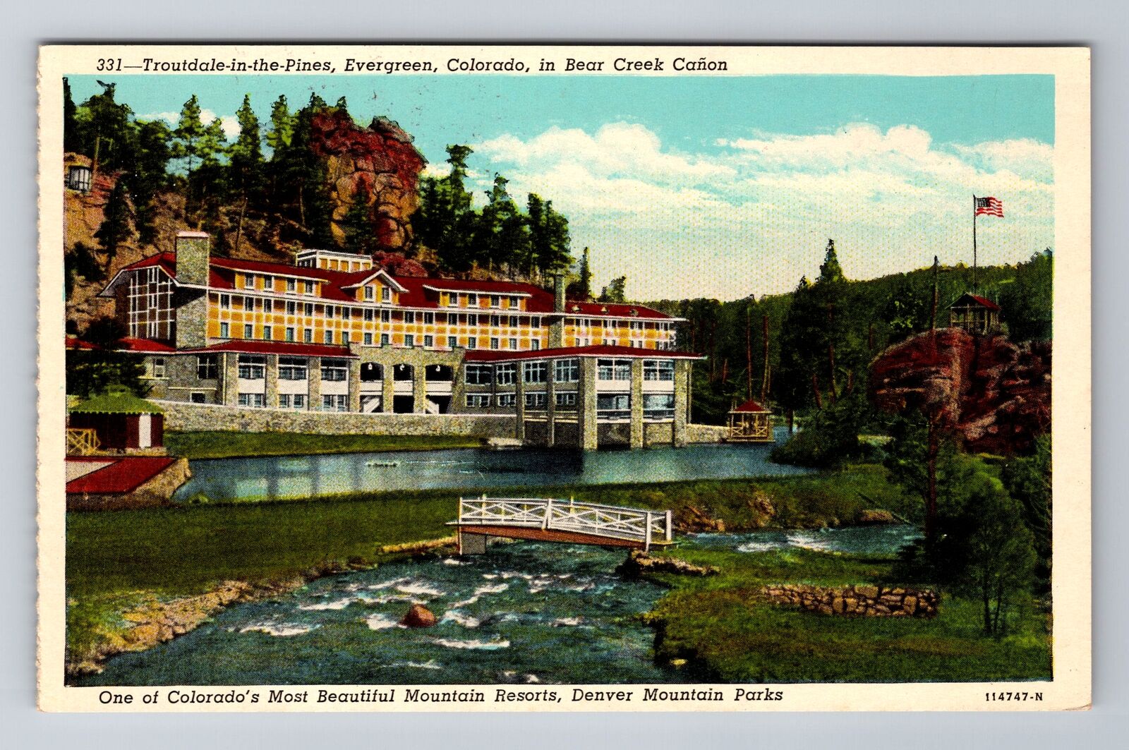 Evergreen CO-Colorado, Troutdale Hotel Resort, Bear Creek Canon Vintage Postcard