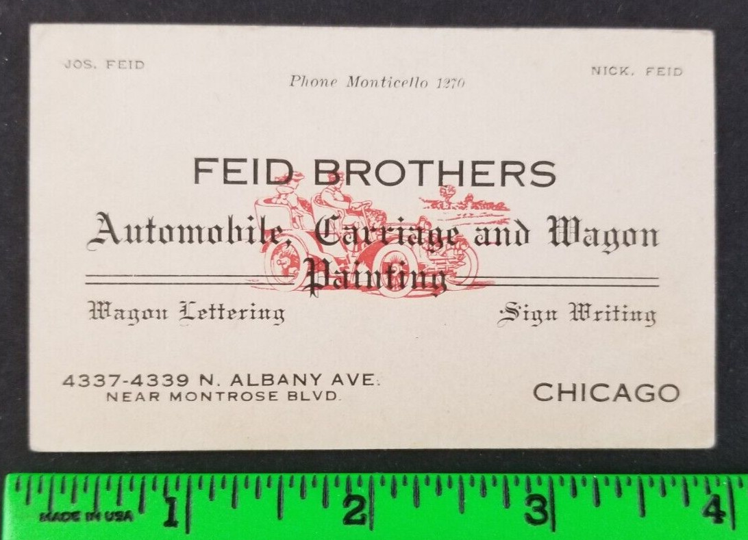 Vintage 1920\'s Feid Brothers Automobile Wagon Painting Business Card