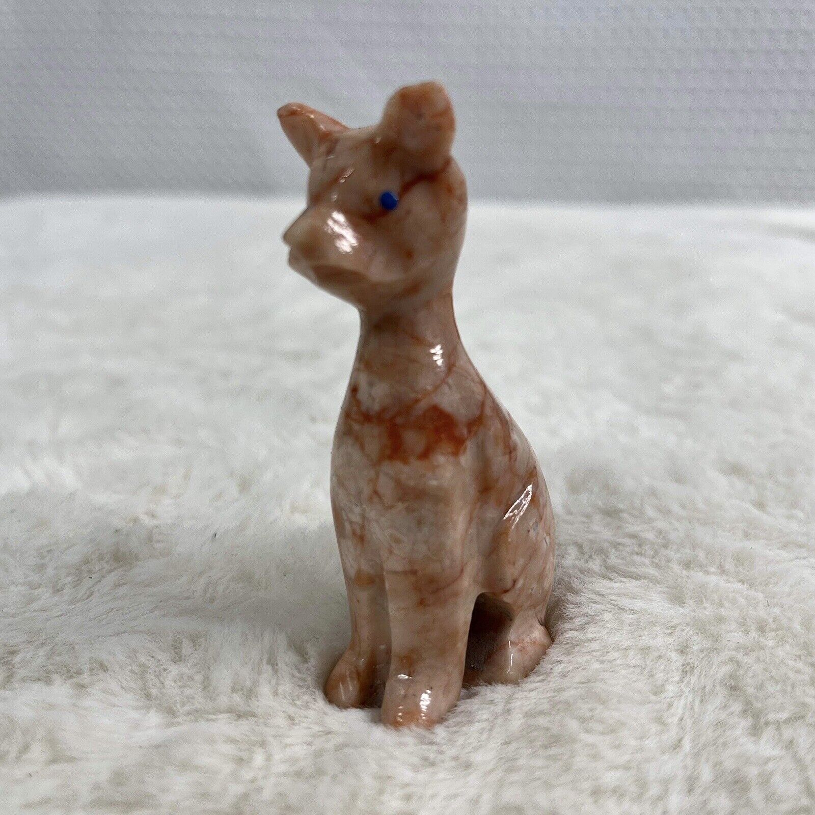 Vintage Small Stone Carved Cat Figurine 