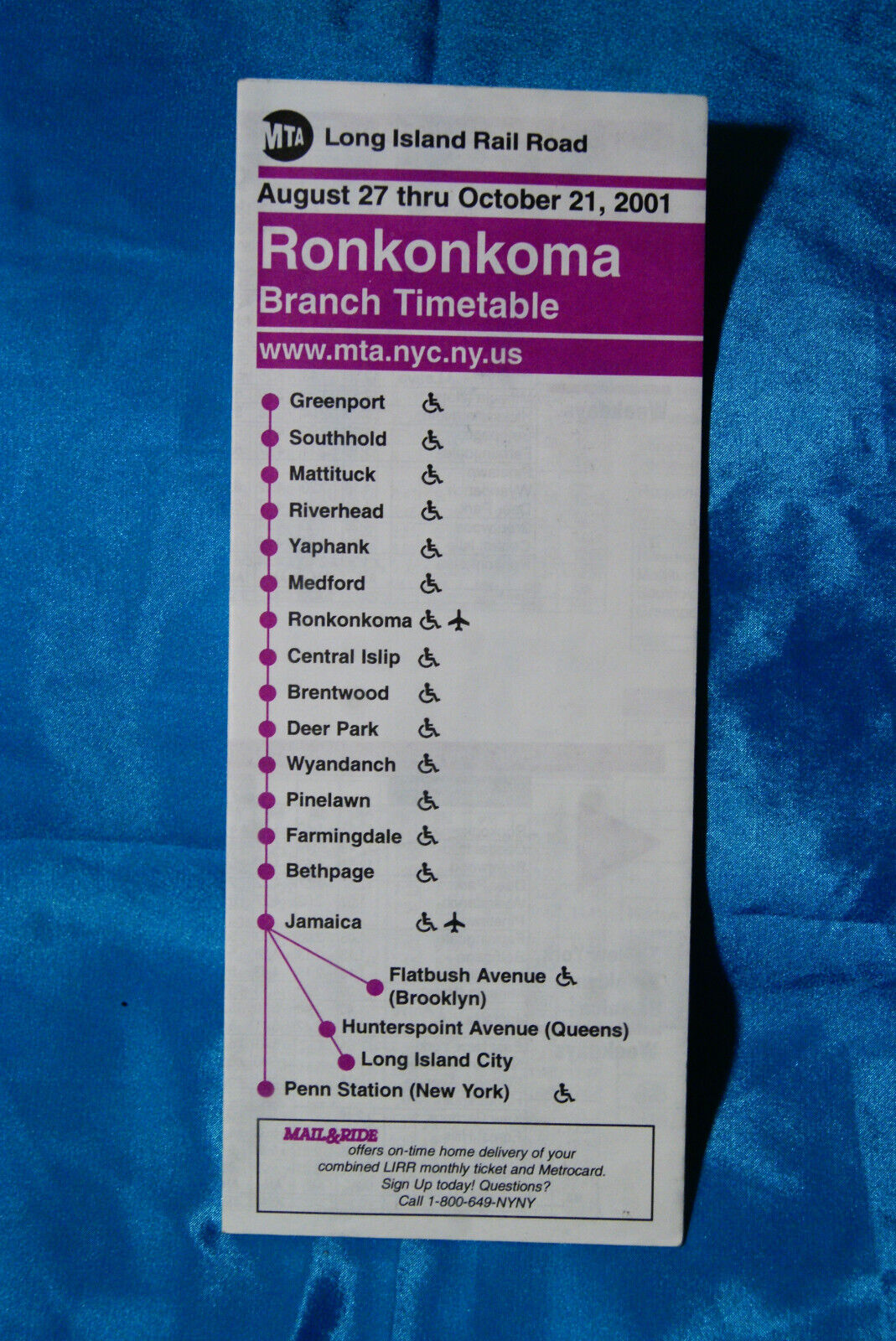 MTA - Long Island Railroad - Ronkonkoma - Aug 27 thru Oct 21, 2001