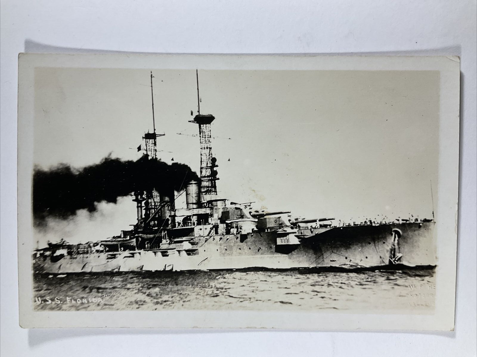 U.S.S. Florida RPPC Real Photo Postcard Heavy Cruiser War Ship Battleship