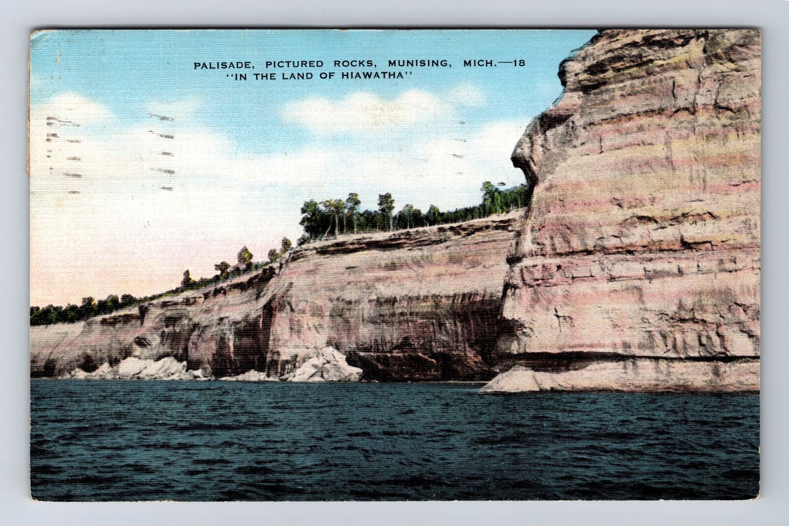 Munising MI-Michigan, Palisade, Rocks, Antique, Vintage c1943 Postcard