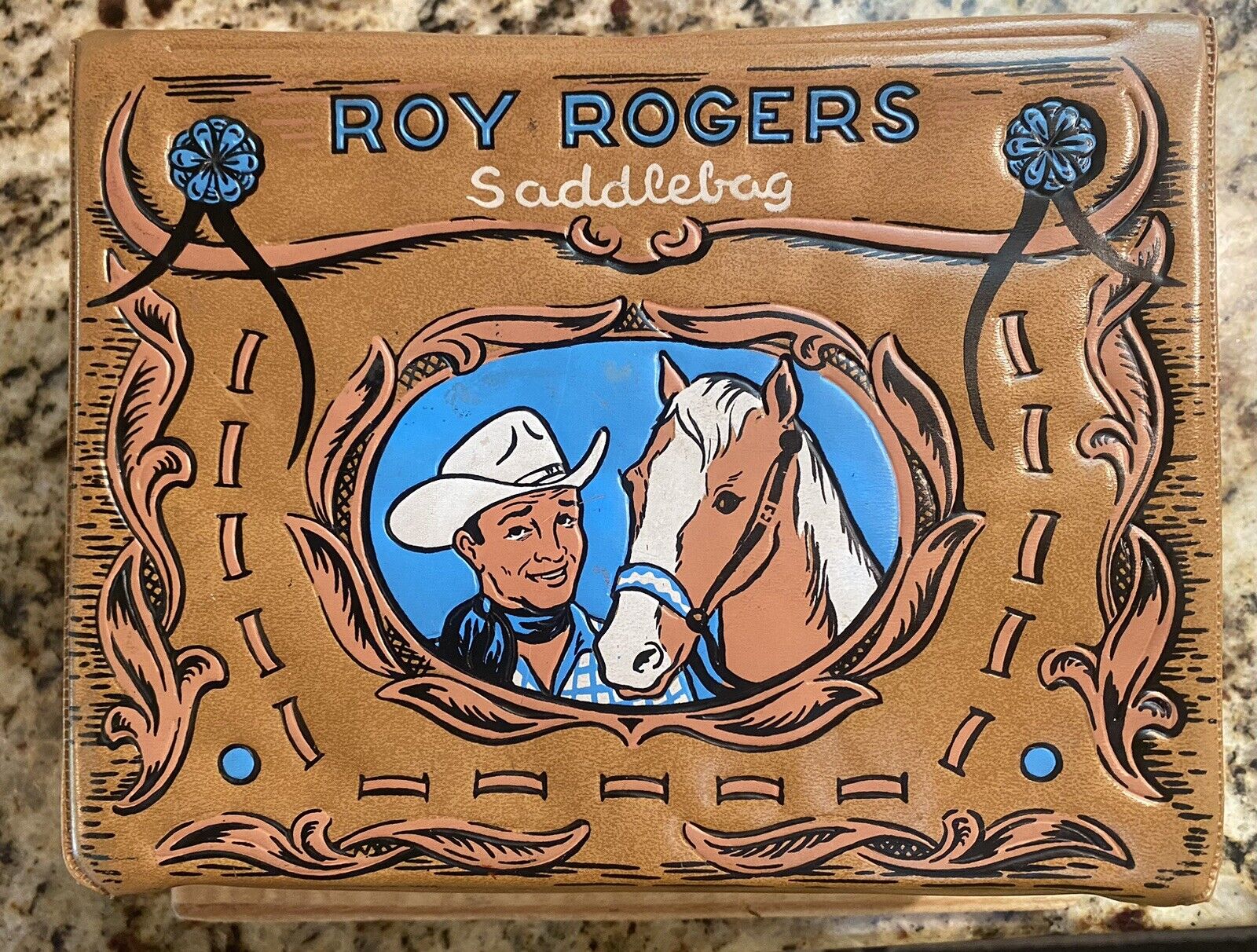 ROY ROGERS & TRIGGER 1960  Brown Saddlebag Vinyl Lunchbox - NO thermos NICE COND
