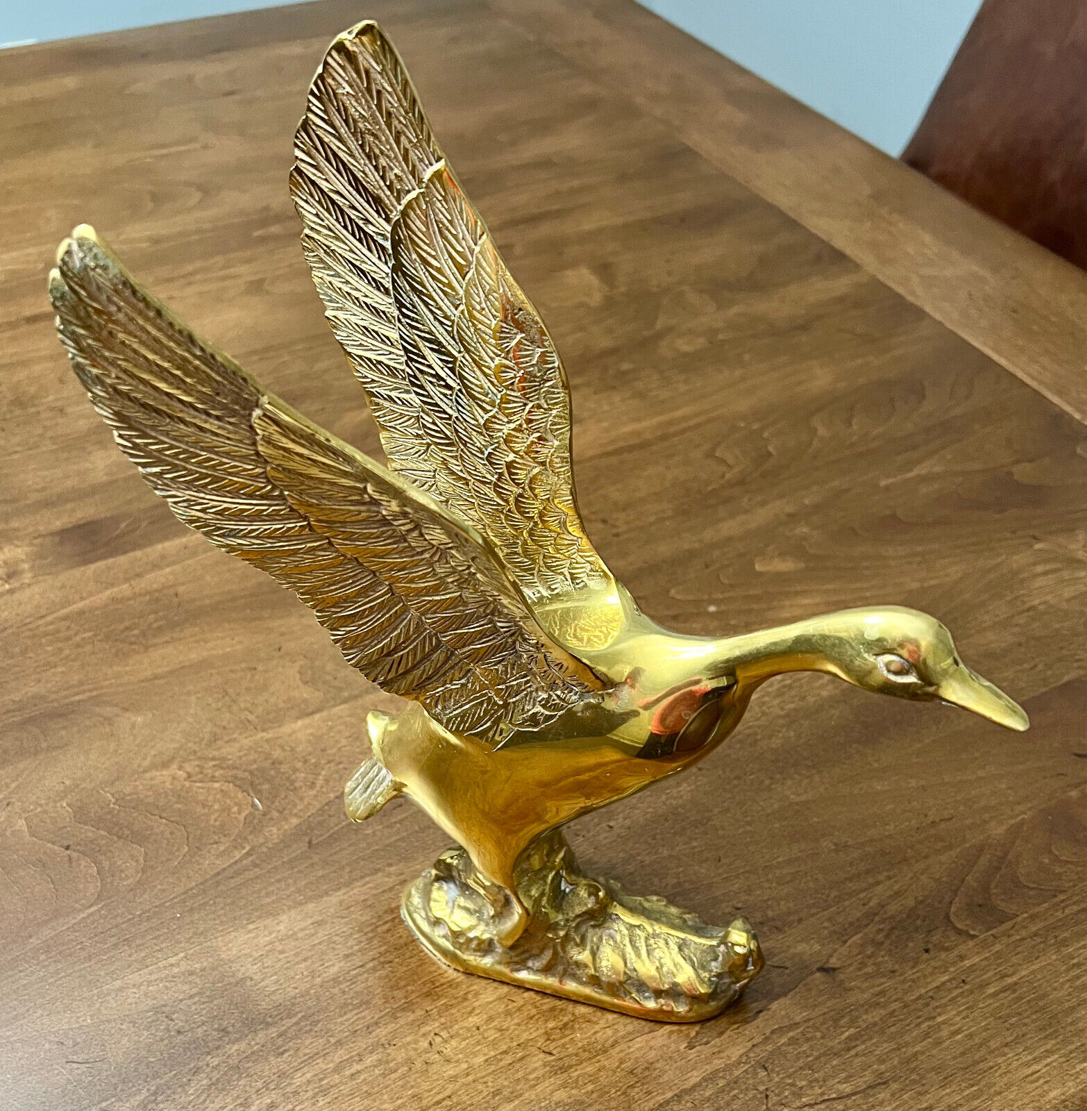 -Vintage Solid Brass Taking Off Flying Duck Wings Up 14.75\'\' Tall