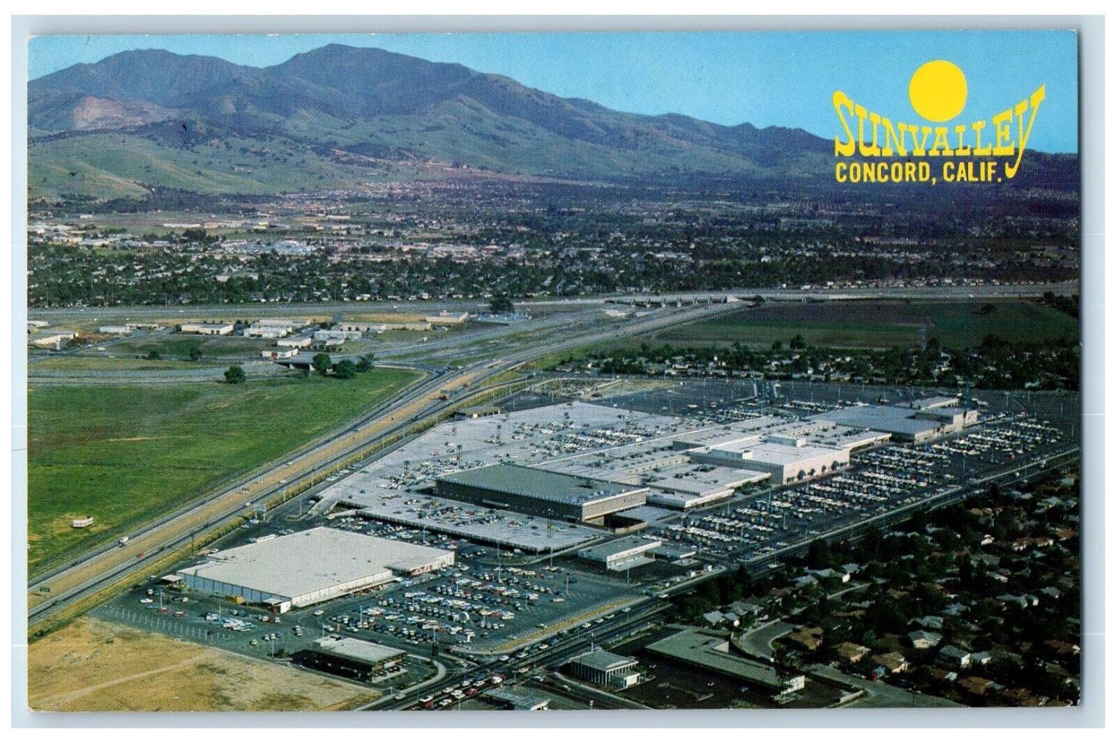 c1960 Aerial View Sunvalley Shopping Center Exterior Concord California Postcard