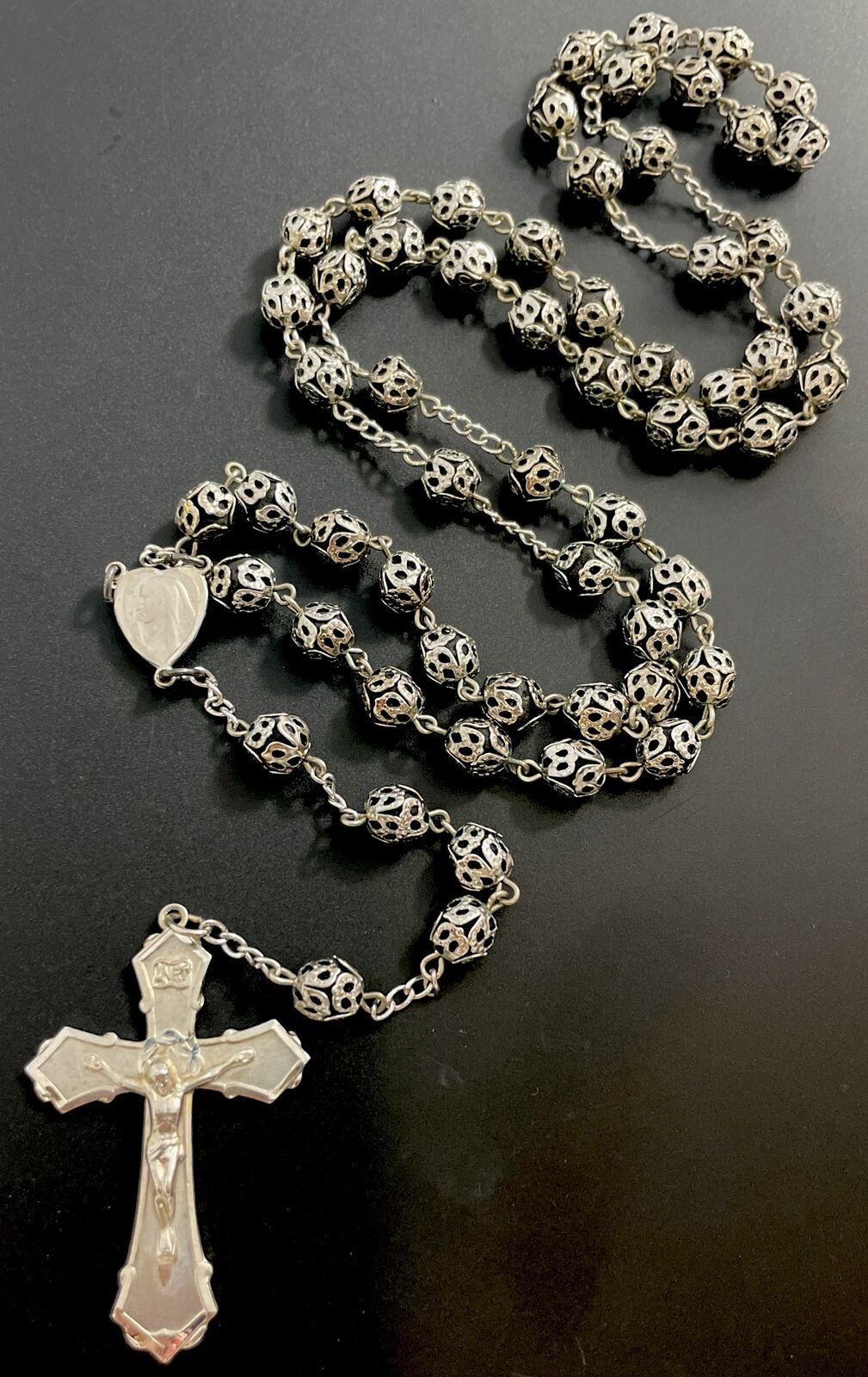 Catholic Fully Caged Pressed Flower  Rosary, Silver Filled  Crucifix & Center