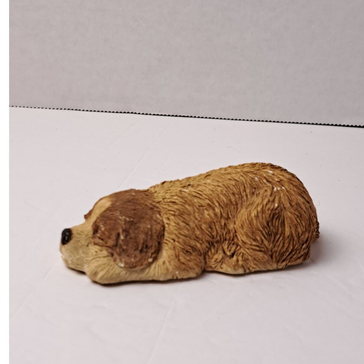 Sandra Brue Vintage Sandicast Dog Figurine Snuggles 1986 Signed Sleeping Dog