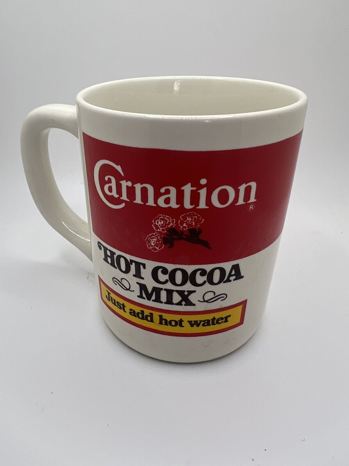 VINTAGE CARNATION HOT COCOA MIX ADVERTISING CERAMIC MUG / COFFEE CUP