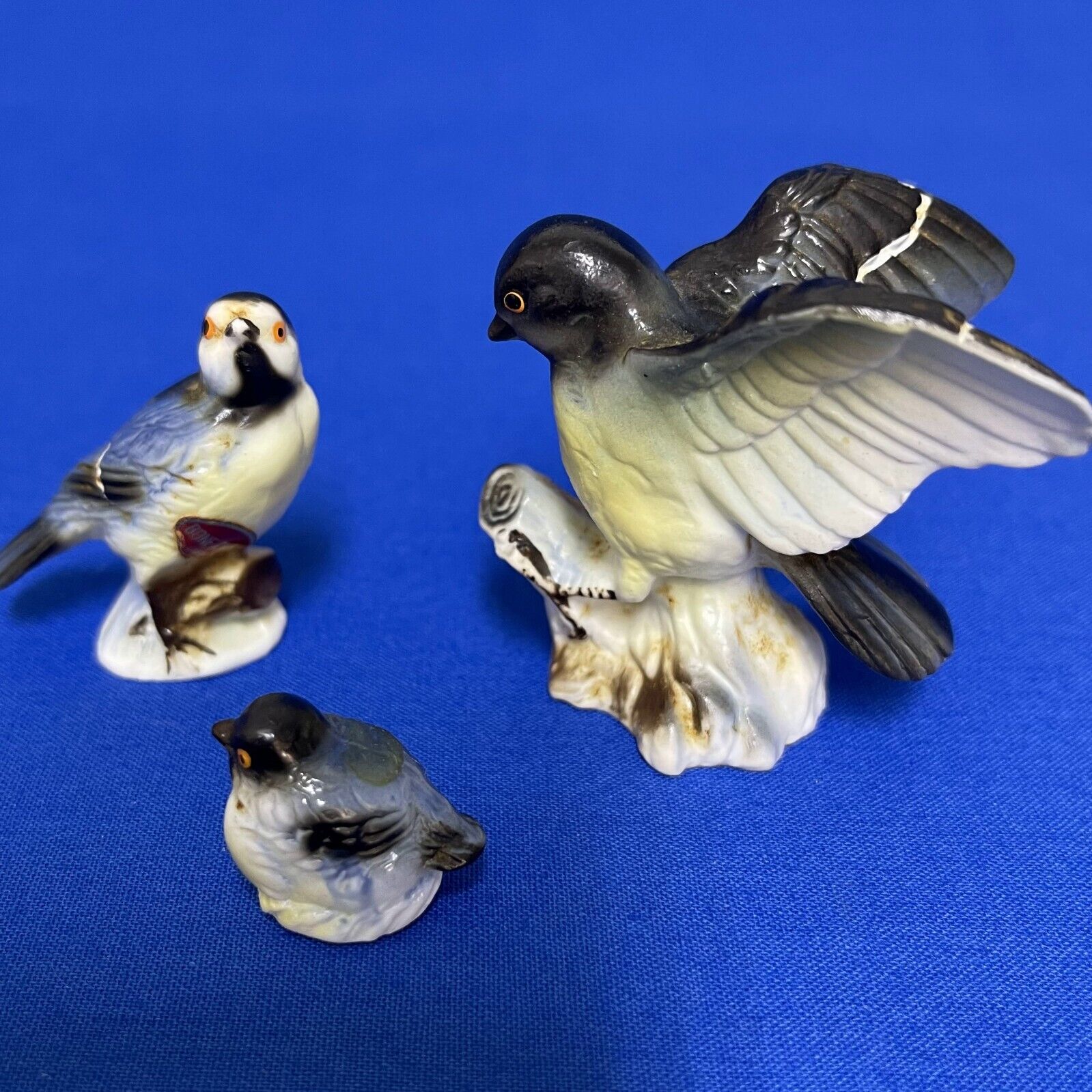 Vintage Miniature Bone China Bird Family Figurines Set of 3 Japan