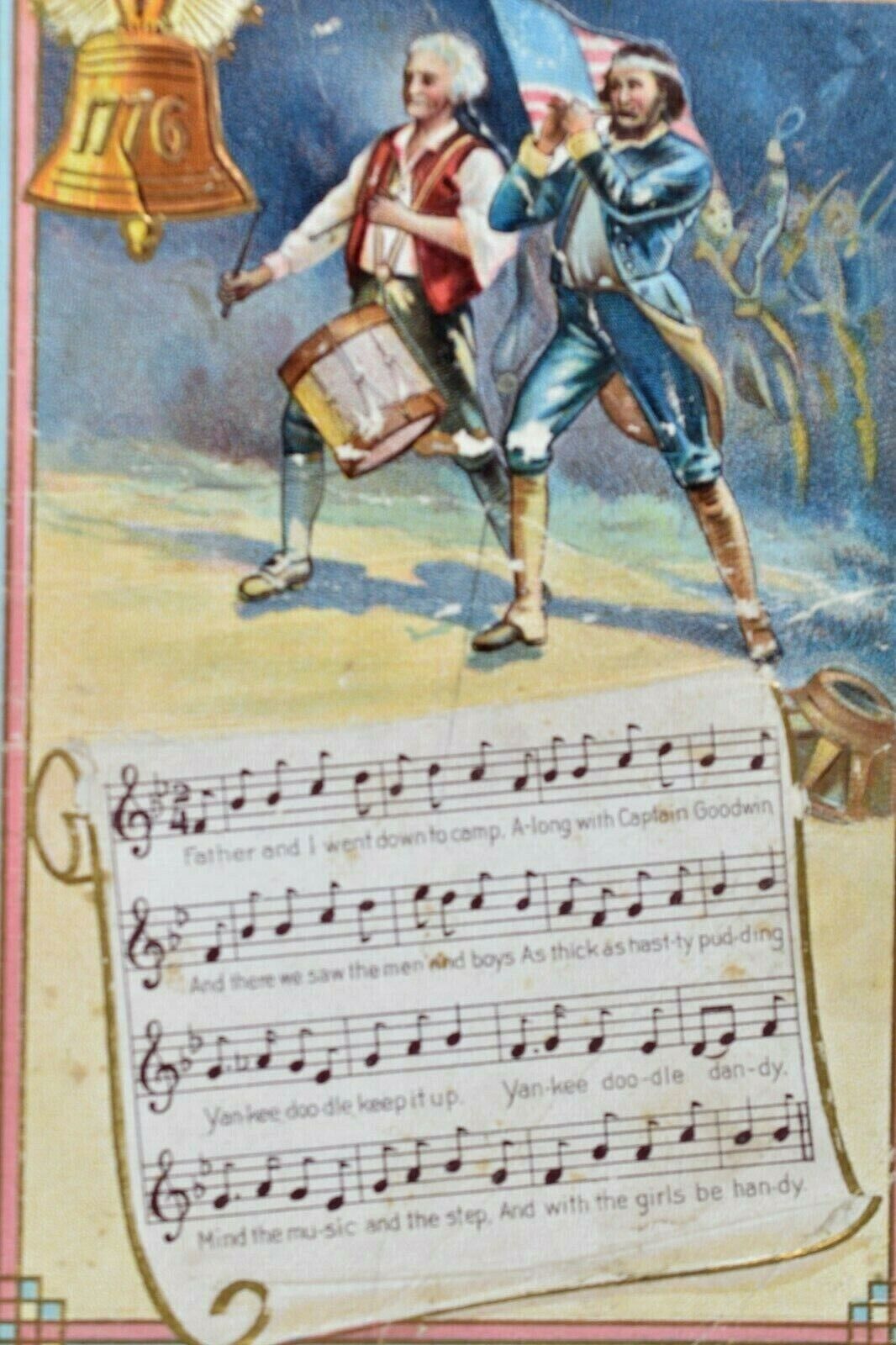 C. 1910 Winsch Yankee Doodle Patriotic Postcard Flute Drum Music Song Notes 