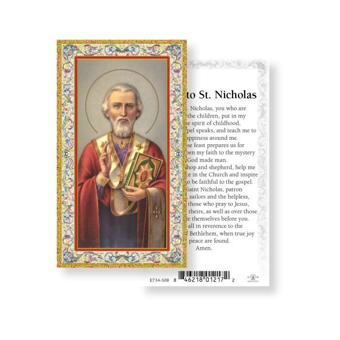 St. Nicholas with Prayer to Saint Nicholas - gold trim - Paperstock Holy Card