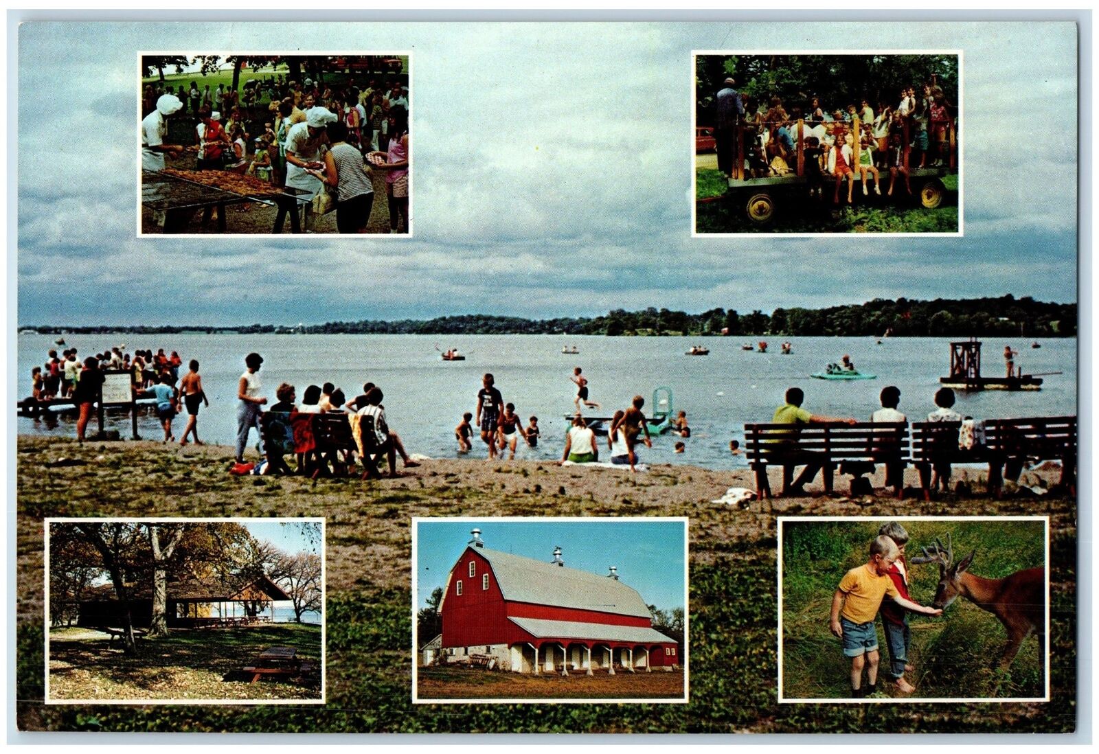 New Prague Minnesota MN Postcard Oversized Cedar Lake Farm Bathing Scene c1960's