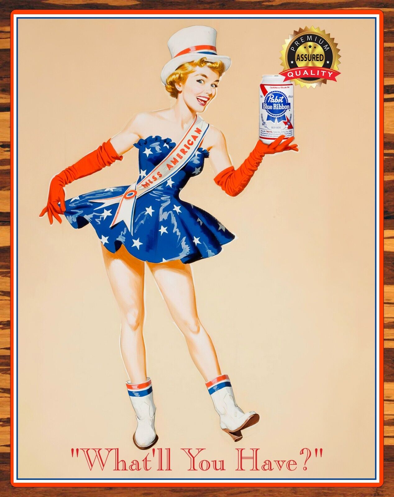 Pabst Blue Ribbon - Miss American - What\'ll You Have - Rare - Metal Sign 11 x 14