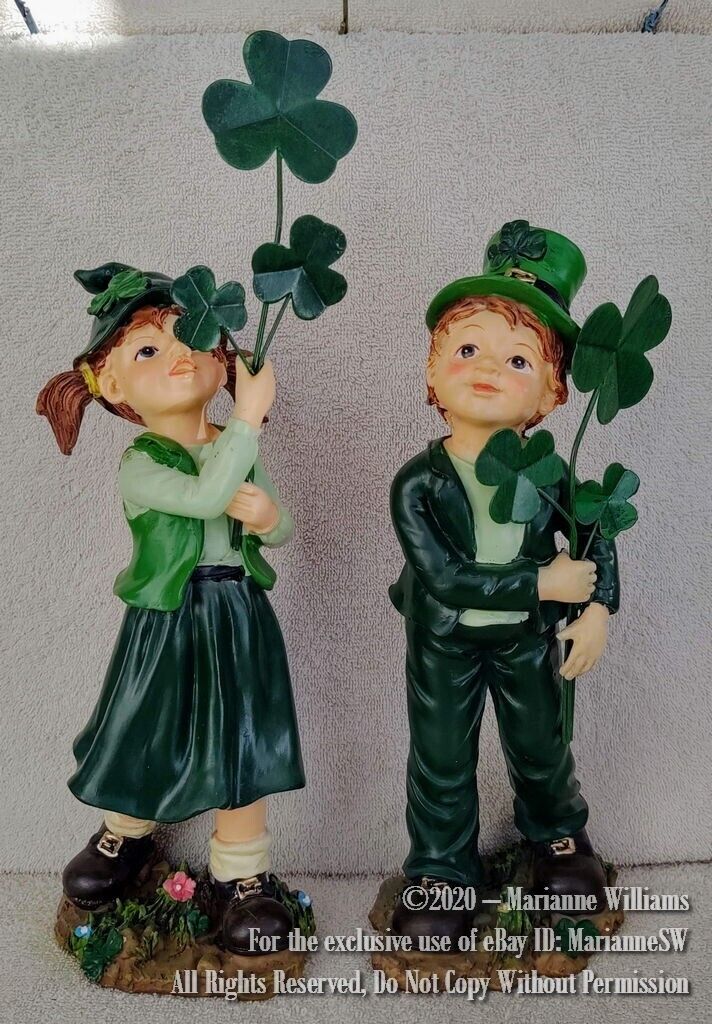 2 NEW ST PATRICK\'S DAY IRISH LAD LASSIE ALL DRESSED IN GREEN SHAMROCKS BOY GIRL