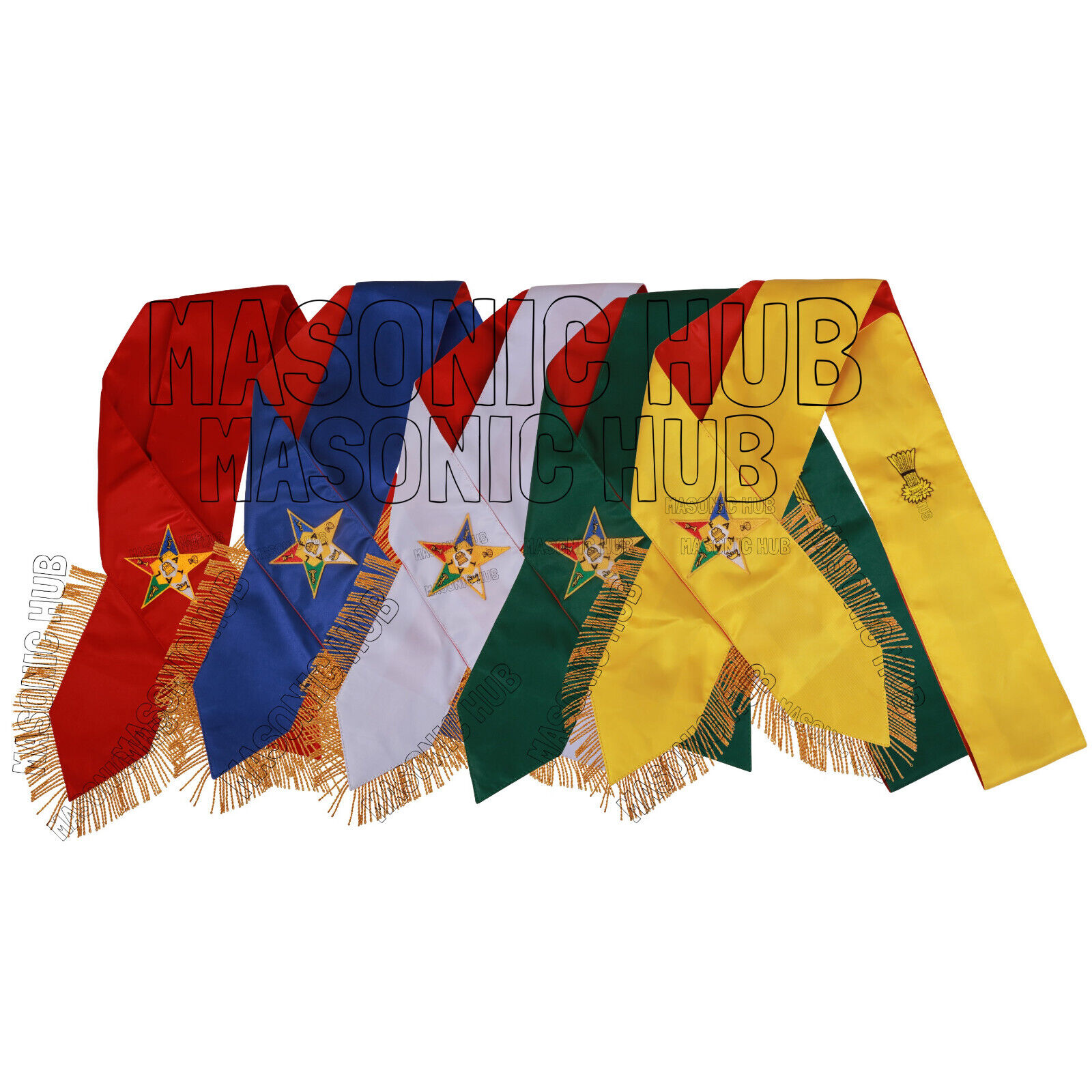 Handcrafted Masonic Order of Eastern Star (OES) Complete  Sash Set of 5