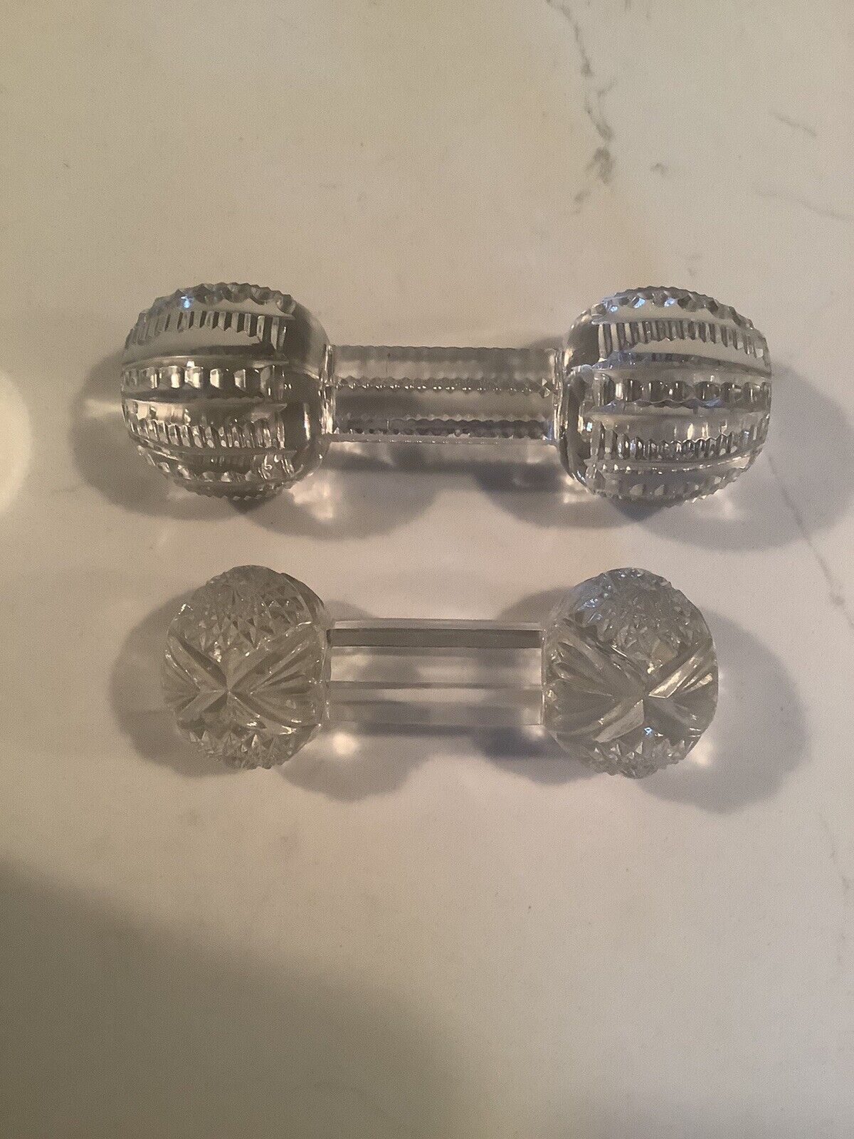 Two Vintage Cut Glass/crystal Knife Rests-barbell Style
