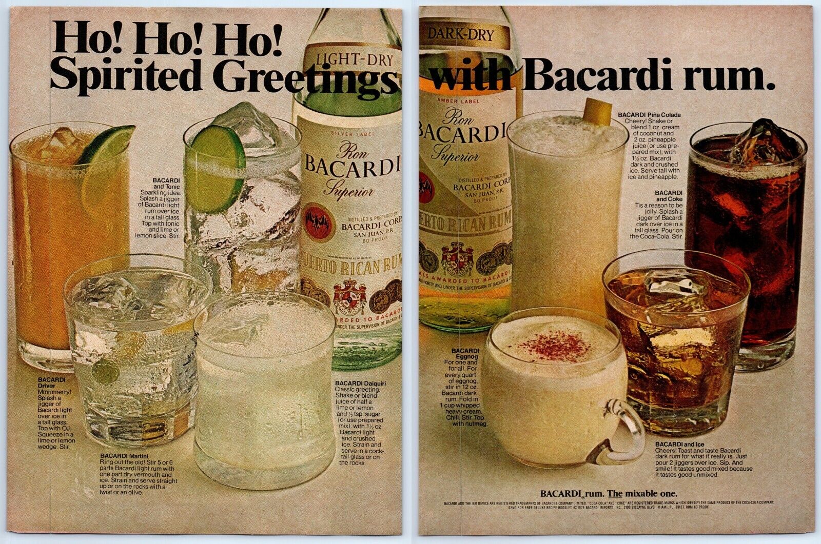 Bacardi Spirited Greetings Light Dark Rum 2pg 1982 Print Ad 8\