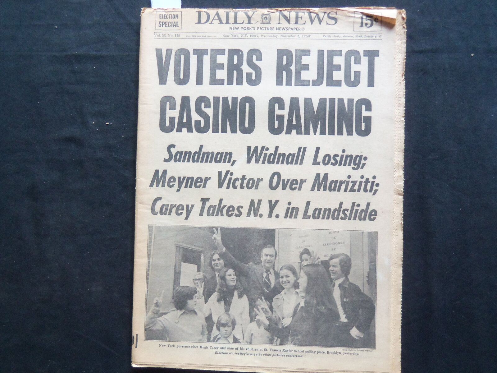1974 NOVEMBER 6 NY DAILY NEWS NEWSPAPER - CAREY, GRASSON WIN - NP 2476