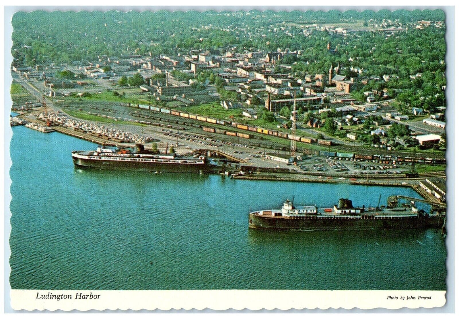 c1970s's Aerial View Of Ludington Harbor Shows City Of Ludington MI Postcard