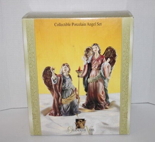 Grandeur Noel Hand Painted Porcelain Angel Set of 2 Collector\'s Edition NEW