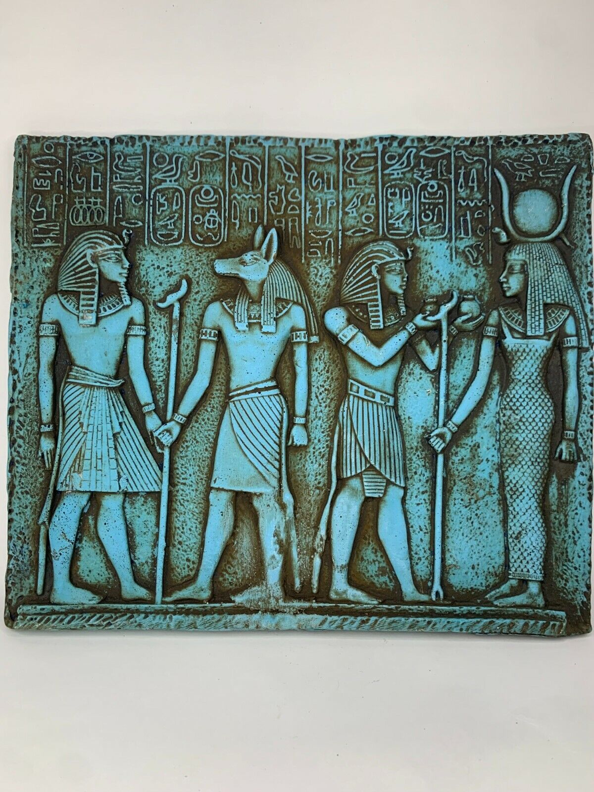 UNIQUE ANTIQUE ANCIENT EGYPTIAN Stela Heavy Stone God Anubis Goddess Isis