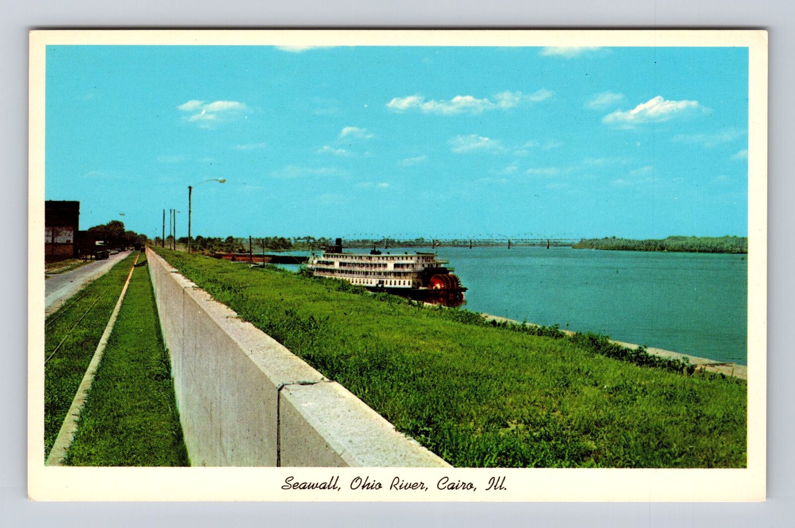Cairo IL-Illinois, Seawall, Ohio River, Antique, Vintage Souvenir Postcard