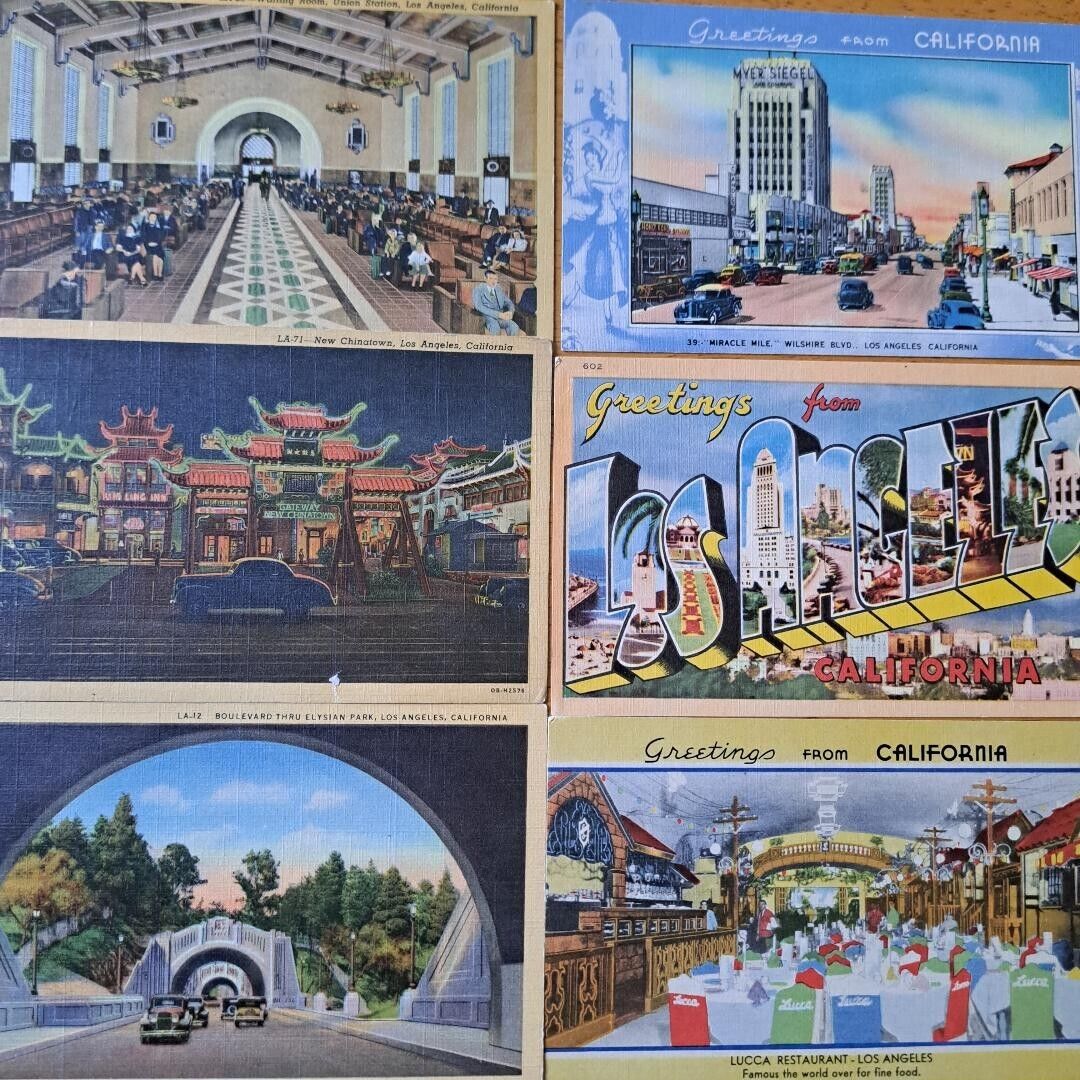 LOT OF 6   LOS ANGELES,  CALIF.   Vintage Postcards    ca.1930's-1940's