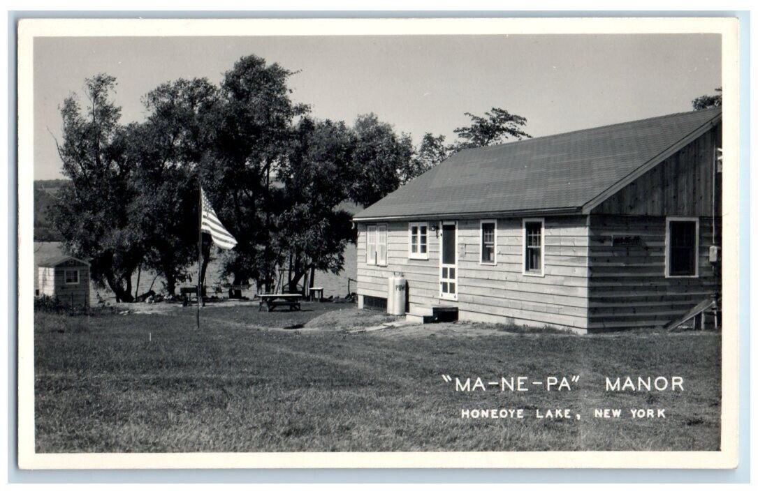 c1940's Ma-Ne-Pa Manor View Honeoye Lake New York NY RPPC Photo Postcard