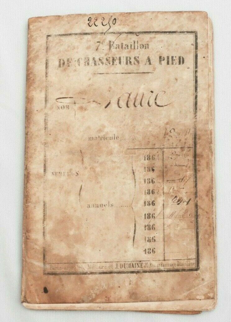 1865 France Army Soldier Livret Service Record Booklet Battle War