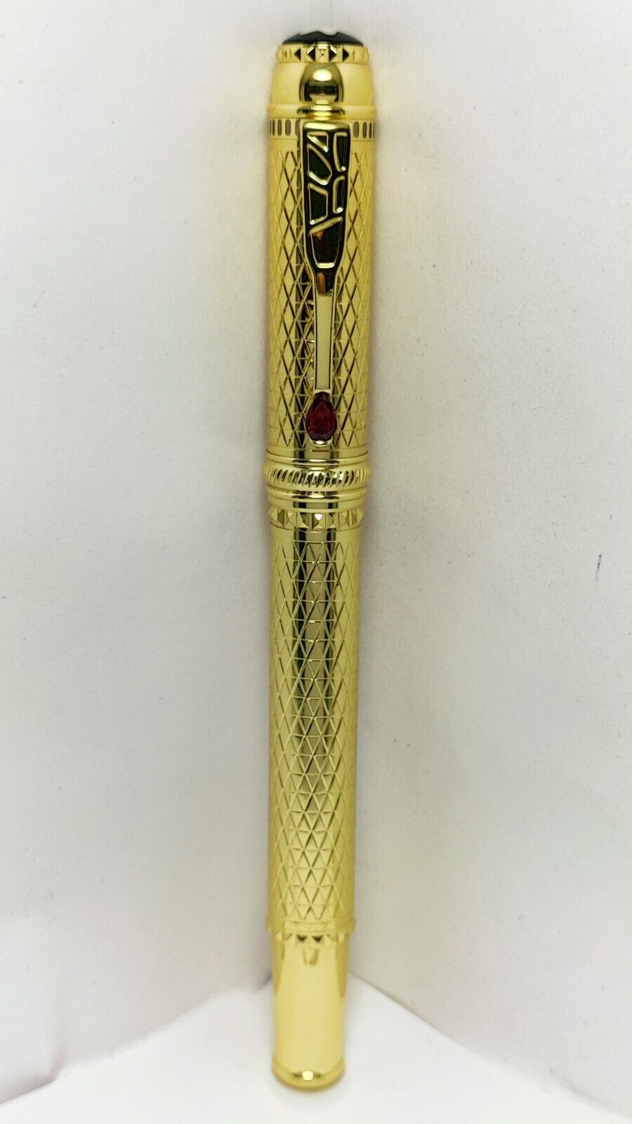 Montblanc Golden Body + Red Crystal Clip Ballpoint Pen-Black Ink | Used