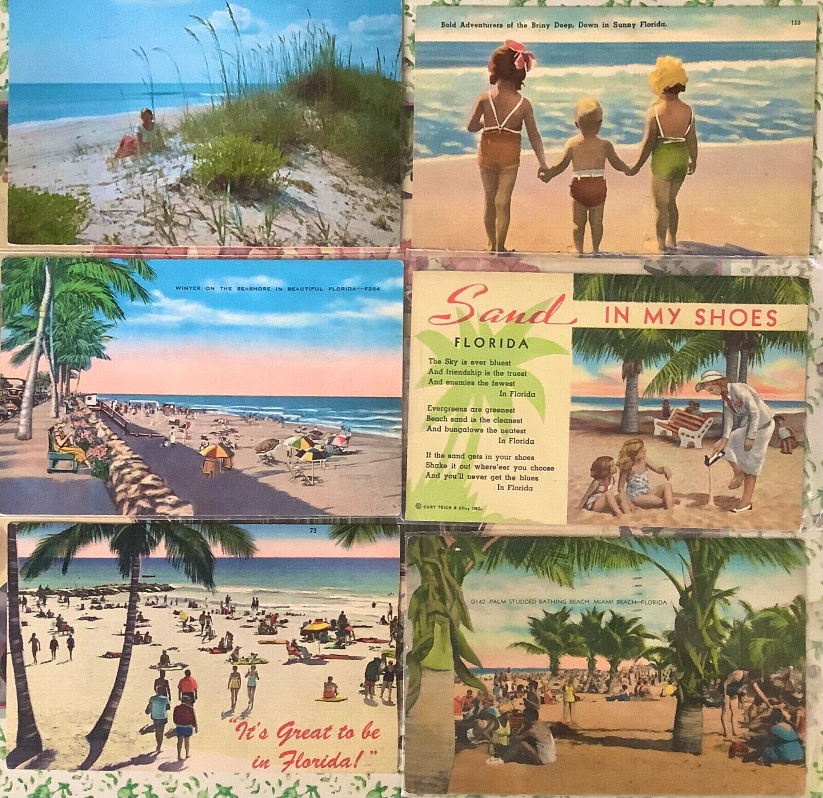 Lot 6 Antique 1930s-50s Vintage Florida FL Beach, Visitors, Children Scenes