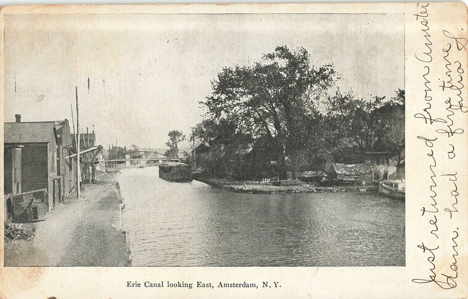 Vintage 1907 Postcard Erie Canal looking East Amsterdam New York photo water 