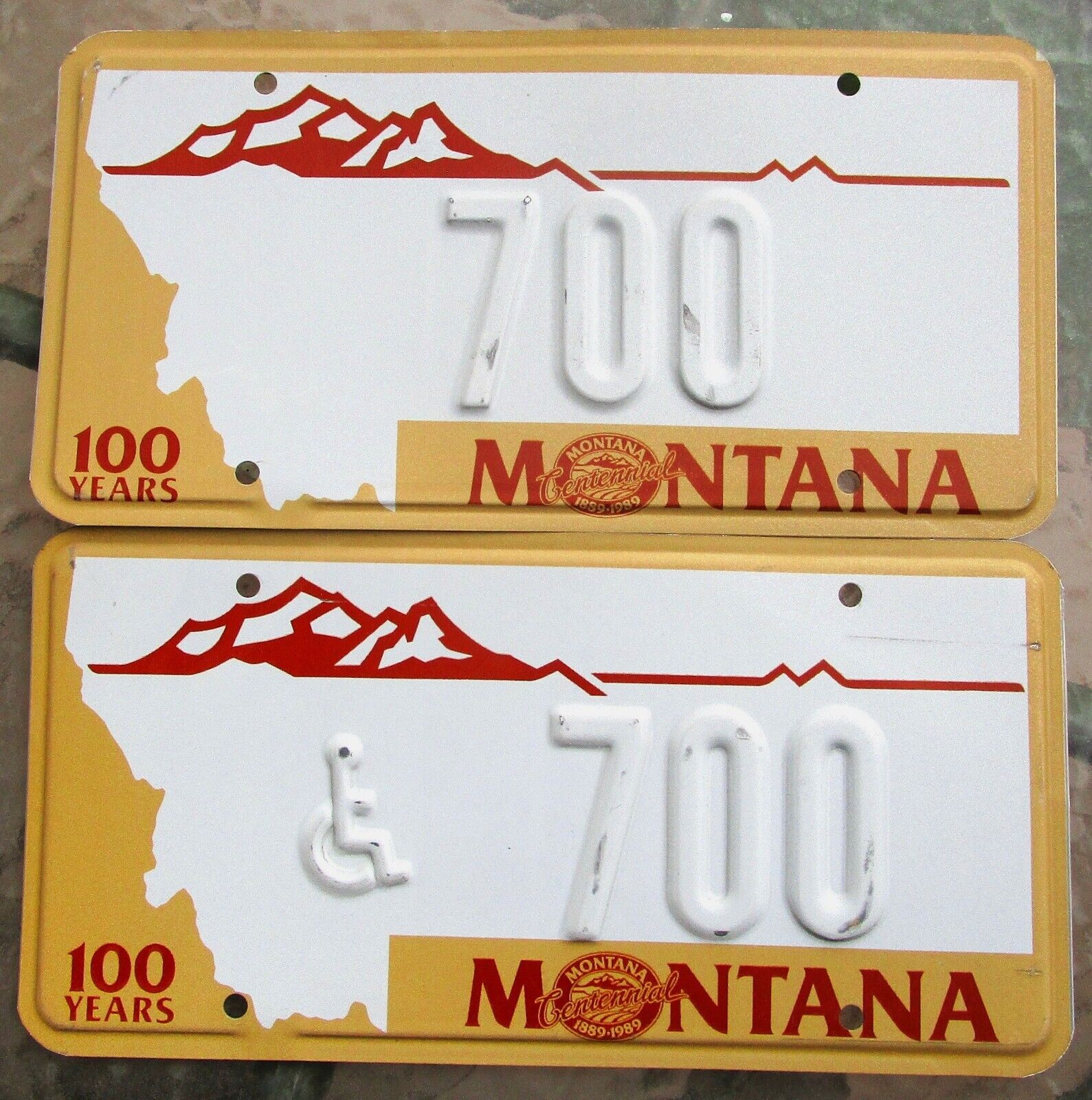 MONTANA CENTENNIAL License Plate #700 DUO - One with Wheelchair - Prison Antics?