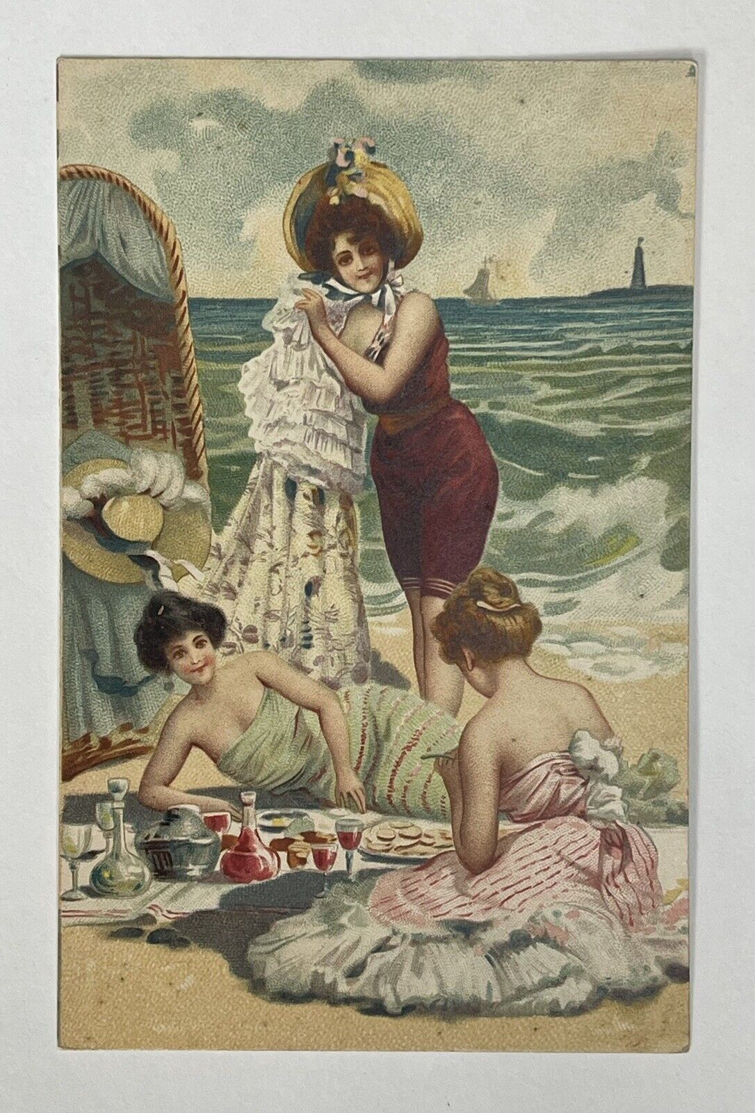 Vintage/Antique French Postcard Beach Beauties French Ladies Unposted DB