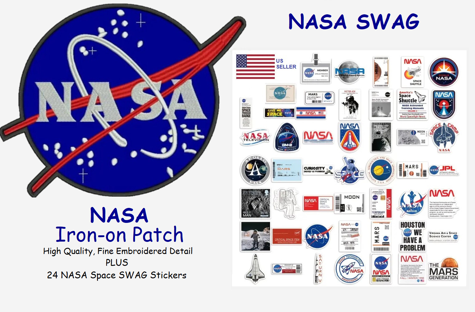 NASA Space SWAG Set.  24 NASA Fun Stickers + 3\