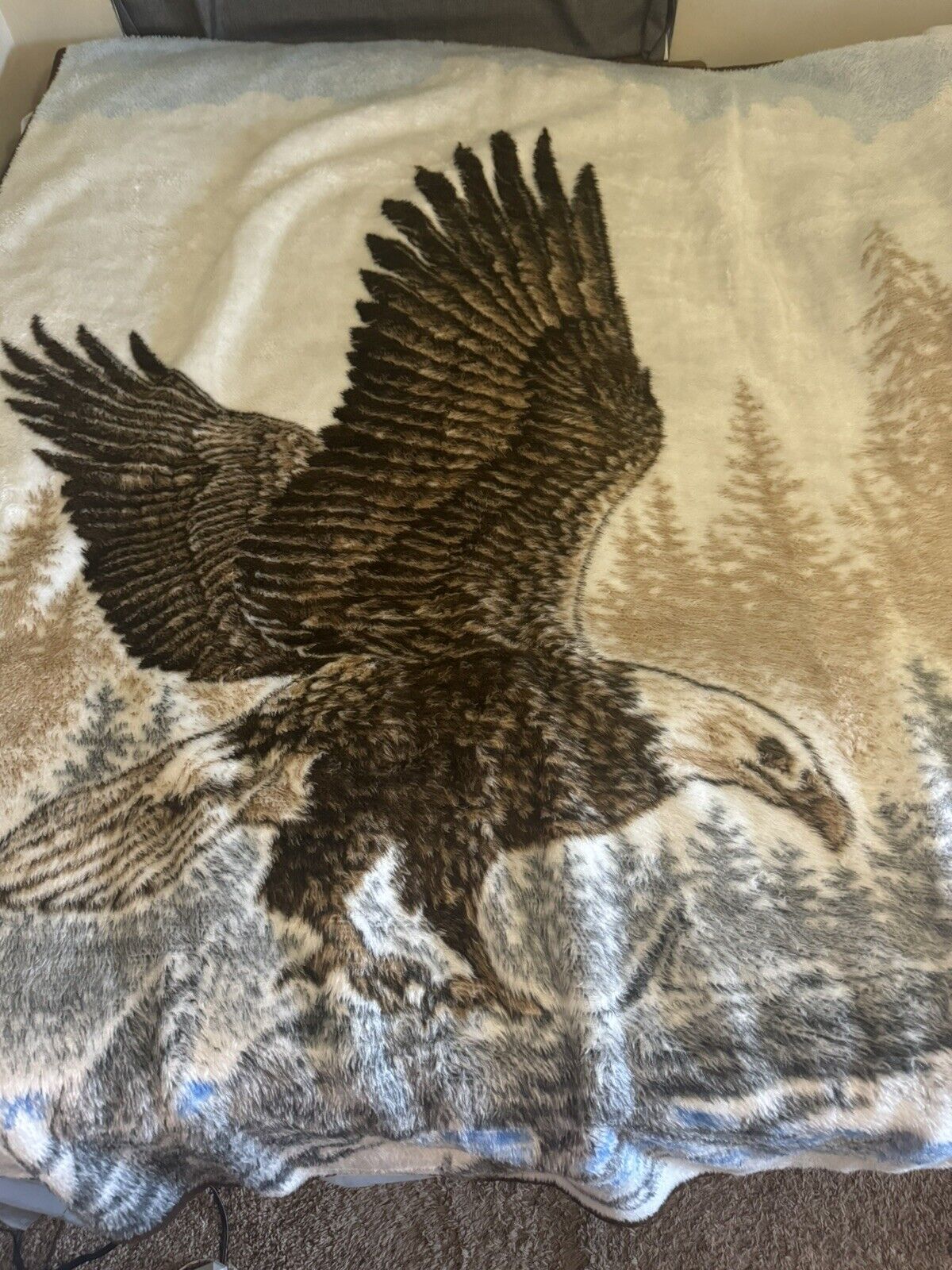 Vintage Biederlack Patriotic Eagle Blanket Throw 53” x 74” Bird Of Prey