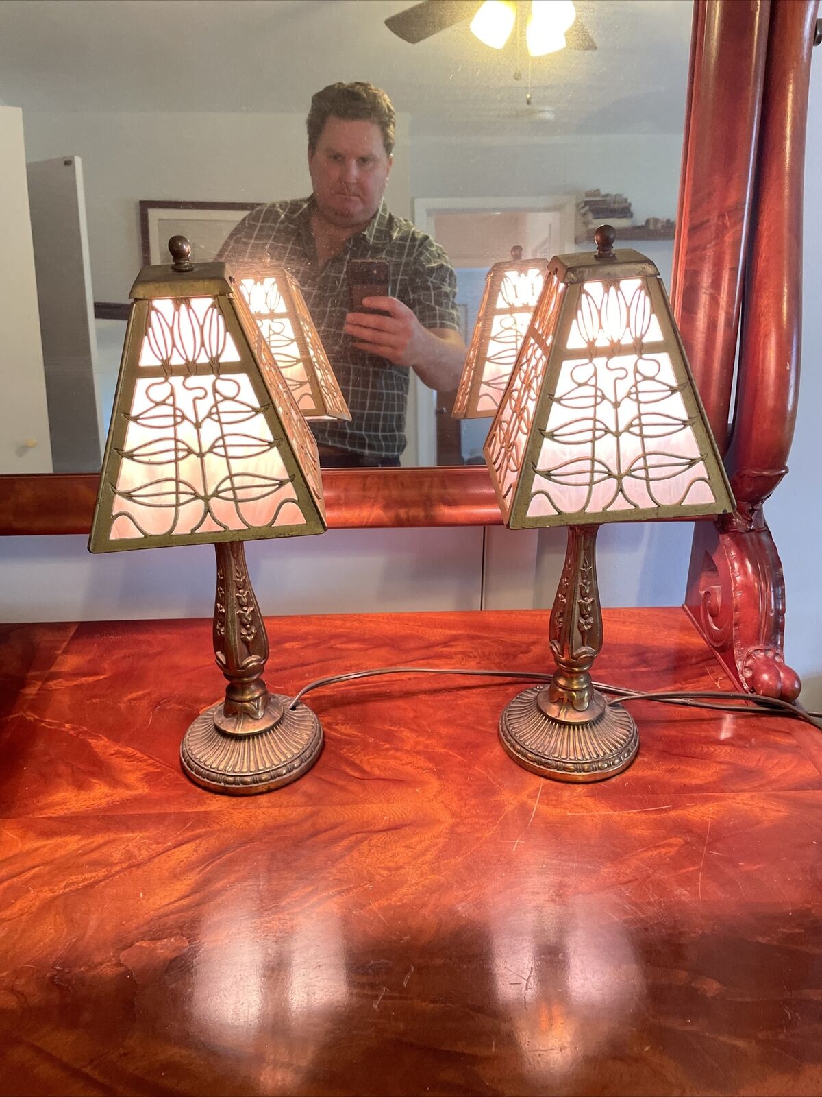 Antique Lamp Pair, gorgeous color and design