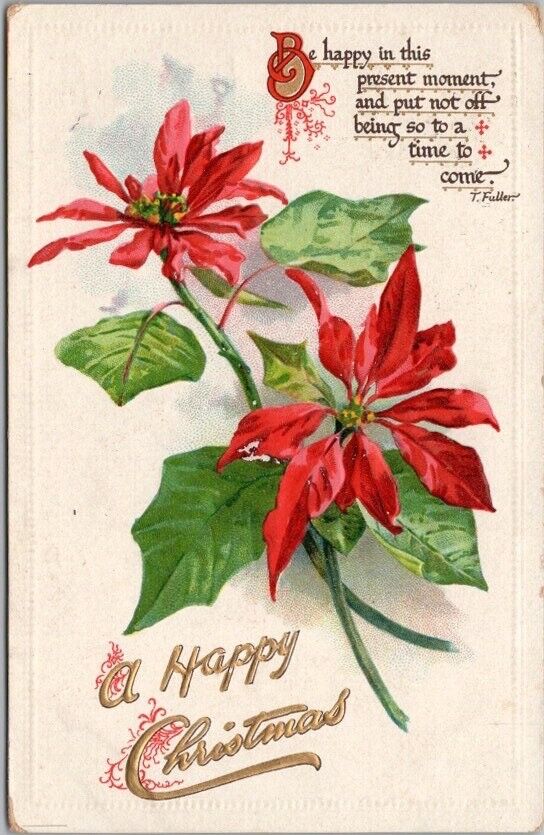 Vintage TUCK\'S HAPPY CHRISTMAS Embossed Postcard Poinsettia Flowers 1911 Cancel