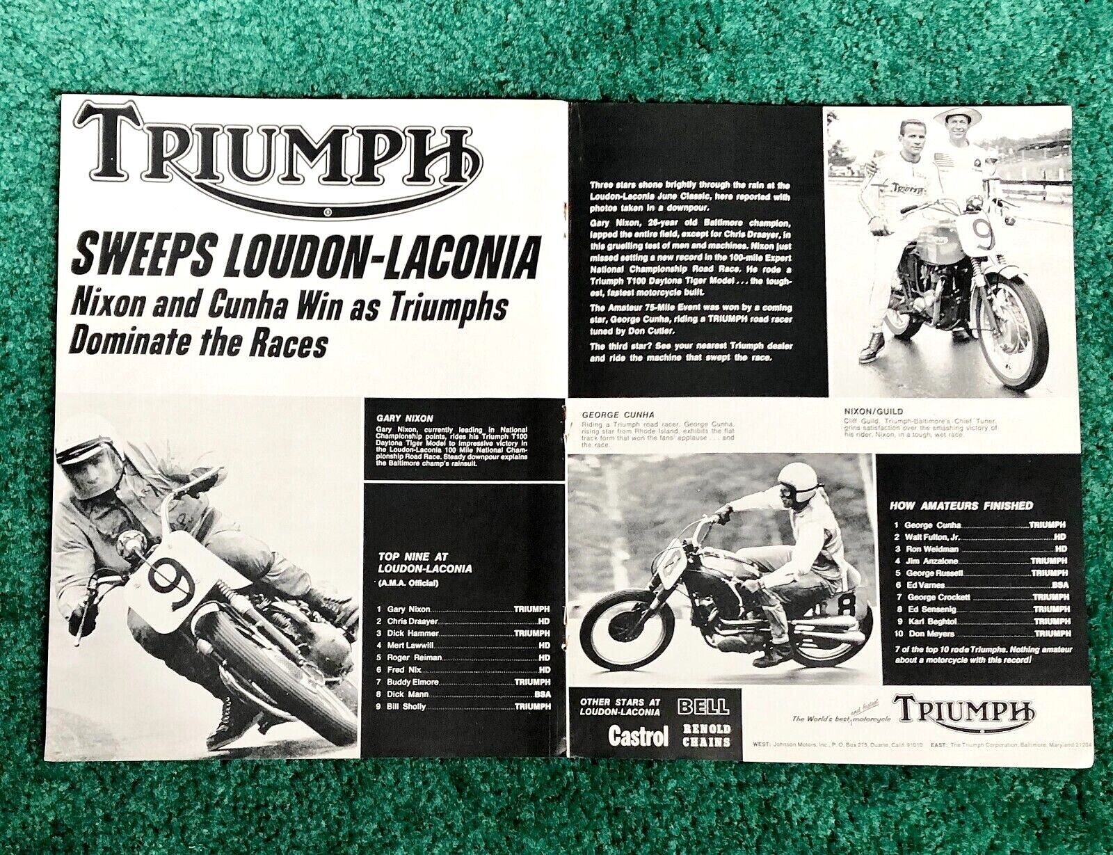1967 TRIUMPH MOTORCYCLE RACING 2-PAGE MAGAZINE AD POSTER GARY NIXON LOUDON   
