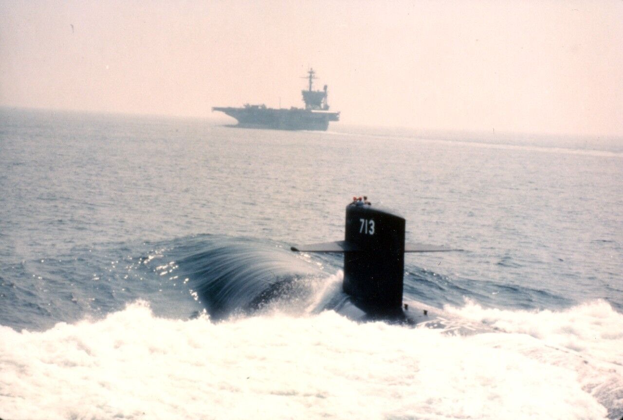 USS Houston SSN-713 with USS John F. Kennedy in background Photo Print