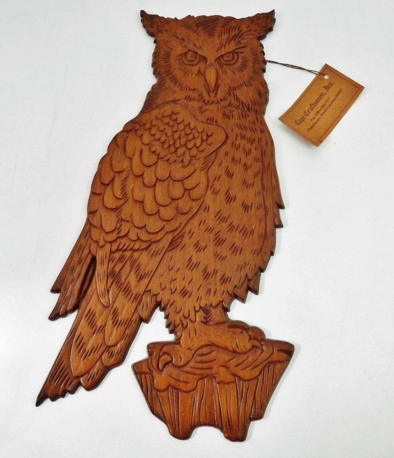 Vintage 1970’s Cape Craftsmen Carved Wood Owl Wall Hanging Plaque