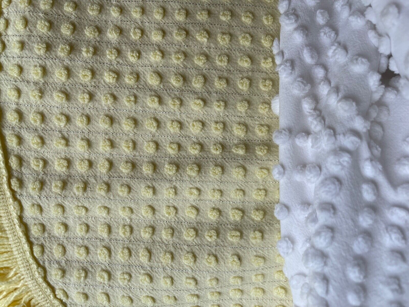 Bright Yellow Morgan Jones popcorn pattern vint chenille bedspread 92 X 1O4 NU