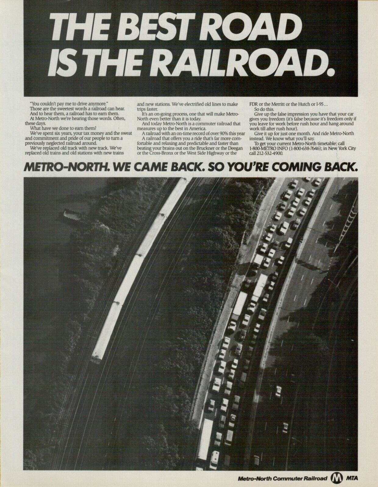 1991 Metro-North Commuter Railroad MTA Best Road NYC Traffic VINTAGE PRINT AD
