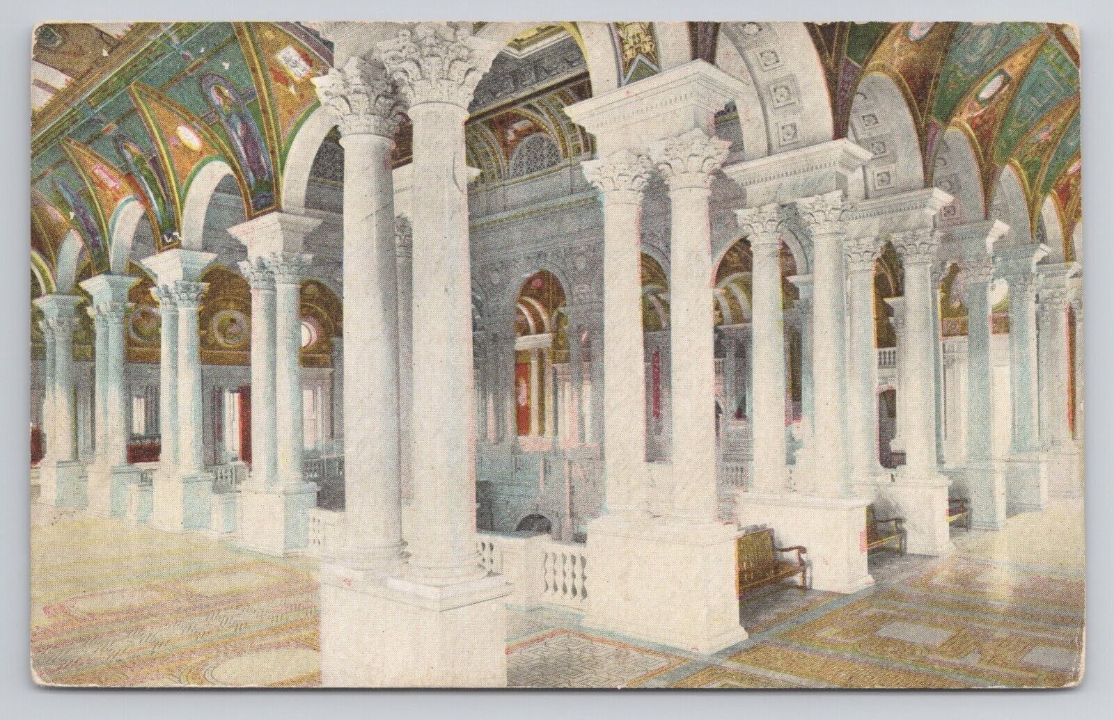 Postcard The Hall Of Columns Of The Library Of Congress Washington